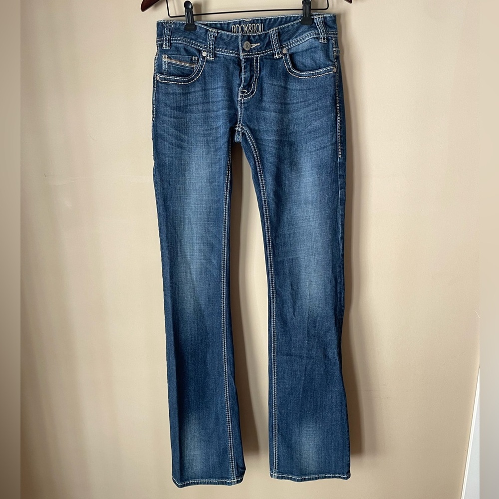 Rock & Roll Cowgirl Denim Original Low Rise Boot Cut Jeans Size 27x38
